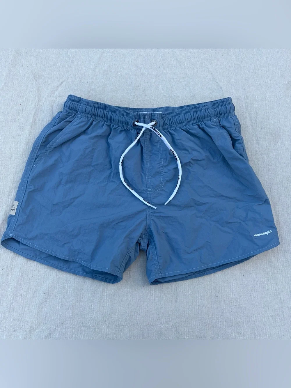 Maamgic Blue Swim Trunks with Drawstring, Size M, Summer Beach Vacation